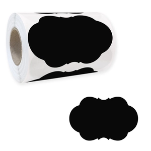 Close-up of matte black waterproof chalkboard stickers in a roll with wavy border design