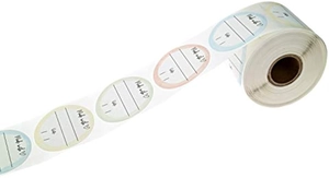 Macro view of macaron color oval roll stickers with Made with Love text and writing lines