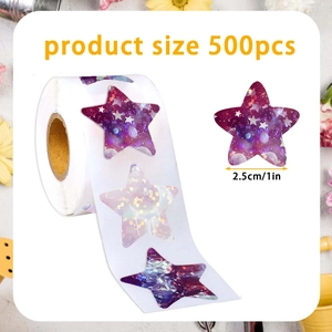 Detail view of 1-inch galaxy star reward stickers with 500 pieces per self-adhesive roll