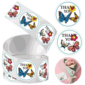 500-count roll of butterfly and flower thank you stickers for wedding party favors
