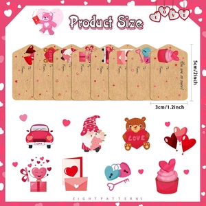 Detail view of 8 Valentine's Day heart kraft gift tags with 5x3cm dimensions