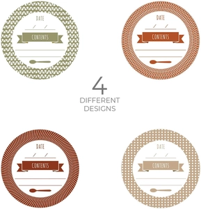 Macro view of four different Kraft paper labels for jars with date and contents fields