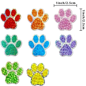 Lot 500 autocollants pailletés pattes de chien, étiquettes adhésives décoratives 2,5cm