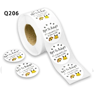 Pet Adoption Theme Round Self-Adhesive Stickers Roll Animal Paw Heart Kraft Paper Label For DIY Craft Scrapbooking Decoration