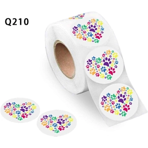 Colorful paw print heart stickers roll for pets and animal lovers gift decoration