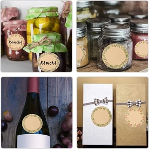 Rouleau d'autocollants ronds en kraft avec bordure fleurie pour bocaux et boîtes