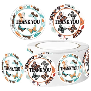 Roll of 500 butterfly thank you stickers for wedding favors and bridal shower decor