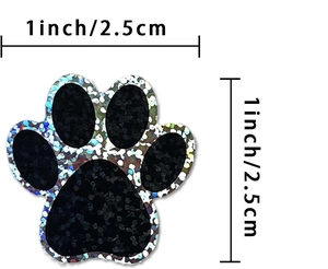 Détails d'autocollants pattes de chien holographiques de 2,5 cm avec centres noirs