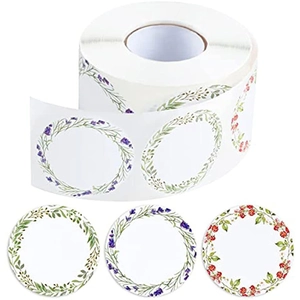 Rouleau de 500 autocollants en papier kraft avec trois motifs de couronnes florales