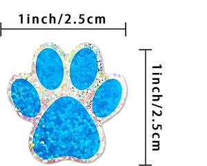 Détail d'autocollant patte bleue pailletée de 2,5 cm avec bords holographiques