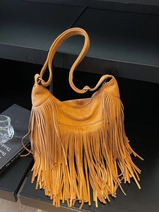 Borsa Tote da Donna in Camoscio con Frange Borsa Hobo con Nappine Bohemian Grande Capacità Tinta Unita Retro Borsa a Tracolla Versatile