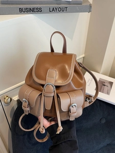 Women Vintage PU Leather Mini Backpack Contrast Color Stitching Fashion Small Rucksack Casual Commute Travel Bag For Ladies