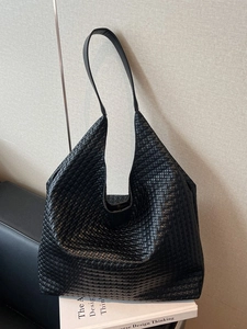 Minimalist PU Leather Woven Tote Bag For Women Large Capacity Hobo Shoulder Bag Hand-woven Texture Casual Commuting Bag