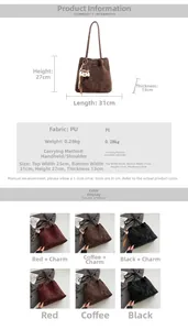 Detailed size specifications and color options for the vintage PU leather tote bag