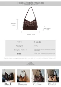 Size guide for faux suede leopard tote bag showing dimensions and colors