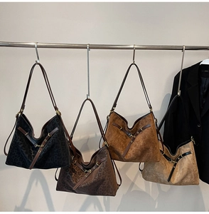 Collection of vintage large tote bags in leopard prints and solid suede finishes