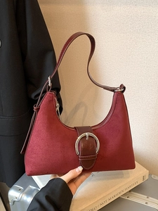 Sac Sous le Bras en Suède PU Rétro pour Femmes Élégant Sac Hobo Croissant de Couleur Unie Avec Grande Boucle en Métal Argenté
