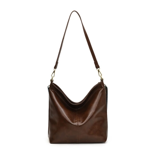 Sac fourre-tout rétro en cuir ciré marron foncé avec grande capacité minimale