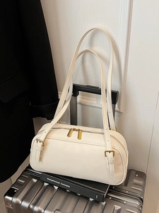 Sac à Épaule en Cuir PU Mode pour Femmes Style Boston Rétro Sac Sous le Bras Couleur Unie Sac à Main Simple avec Bandoulières