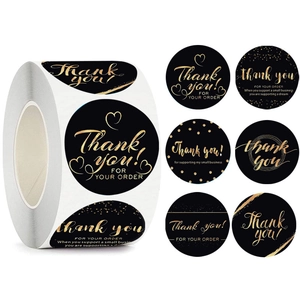 Black Gold Foil Thank You Stickers Roll For Small Business Order Packaging Seal Labels Round Coated Paper Decorative Labels