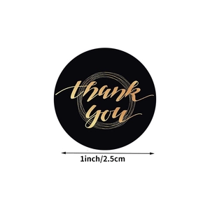 Black round labels with gold thank you text, 1 inch sealing stickers for gift packaging