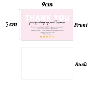 50-pack double-sided pink thank you cards with five-star review guide 9cm x 5cm