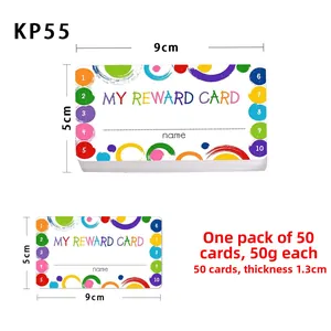 Detailed view of 5x9cm reward cards with 50-pack thickness and size specifications