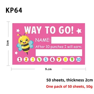 Detail showing 9x5cm pink loyalty reward cards with bee illustration and punch points