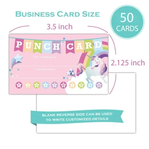50 Pack pink unicorn punch cards for student loyalty rewards and small business use