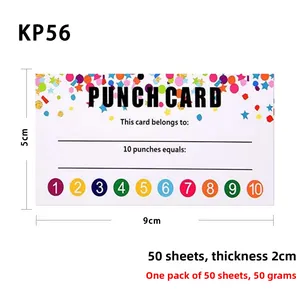 Detail of 9x5cm punch cards for students with 10 count circles and name field