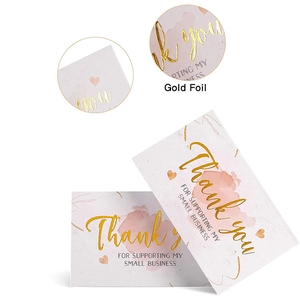 50pcs Gold foil thank you cards with pink watercolor and heart for small business support