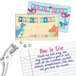 50-pack dinosaur and mermaid punch cards for student rewards and business loyalty