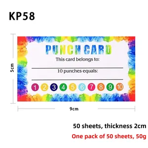 Detail view of 9x5cm punch reward cards with dimensions and rainbow border design