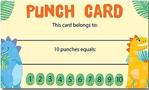 Detail view of cartoon dinosaur punch cards for student rewards and loyalty motivation