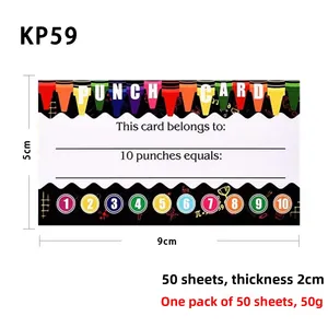 Detail view of business punch cards showing 5x9cm dimensions and 10 punch circles
