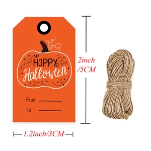 100 Halloween gift tags with pumpkin design, Happy Halloween text and natural jute twine