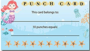 Detail of 10-punch mermaid theme loyalty card for students with ocean icons