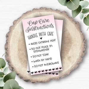 50-pack minimalist pink glass care instructions cards with heart pattern for customers