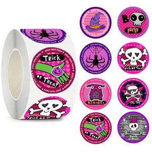 500Pcs Halloween Roll Stickers For Kids Cartoon Pumpkin Ghost Owl Pattern Adhesive Labels Party Decor Gift Bag Seal Stickers