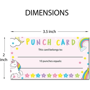 50-pack unicorn punch cards for kids' rewards, 3.5x2 inch school incentive reward cards