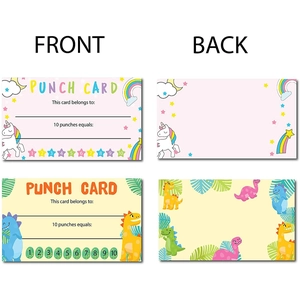 50-pack loyalty punch cards for kids with unicorn and dinosaur themes for school rewards