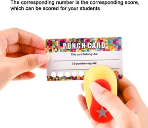 Punch card set for student rewards featuring colorful pixel design and star hole puncher