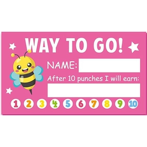 50 pack of bright pink bee loyalty punch cards with 'Way to go' text and 10 reward slots