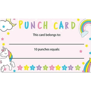 50-pack pink unicorn reward punch cards for kids' motivation with 10 stars and rainbow design