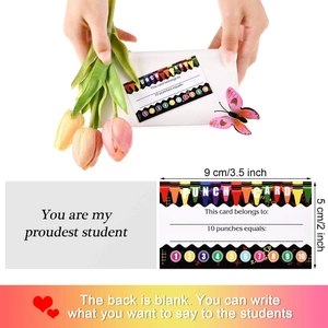 50-pack student loyalty punch cards with colorful pastel stripes for classroom rewards