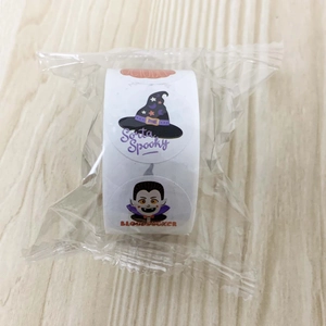 Detail of Halloween roll stickers featuring Sorta Spooky and Bloodsucker cartoon designs