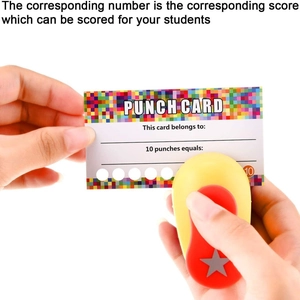 50-pack student loyalty punch cards with mosaic border and star hole puncher tool