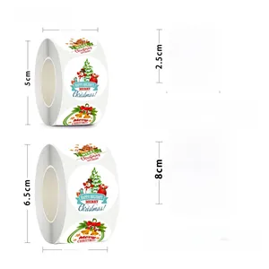 Detail showing 2.5cm and 3.8cm Christmas roll stickers with Santa and tree motifs
