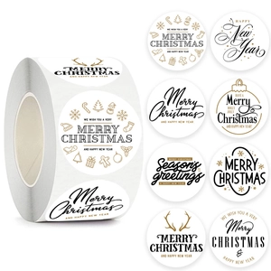 Autocollants en Rouleau Décoratifs de Noël Nouvel An Papier Kraft Rond Étiquettes de Cadeau Sceau de Vœux pour Cartes