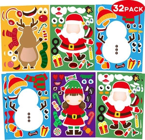 Lot de 32 planches d'autocollants de Noël DIY avec Père Noël, renne et bonhomme de neige